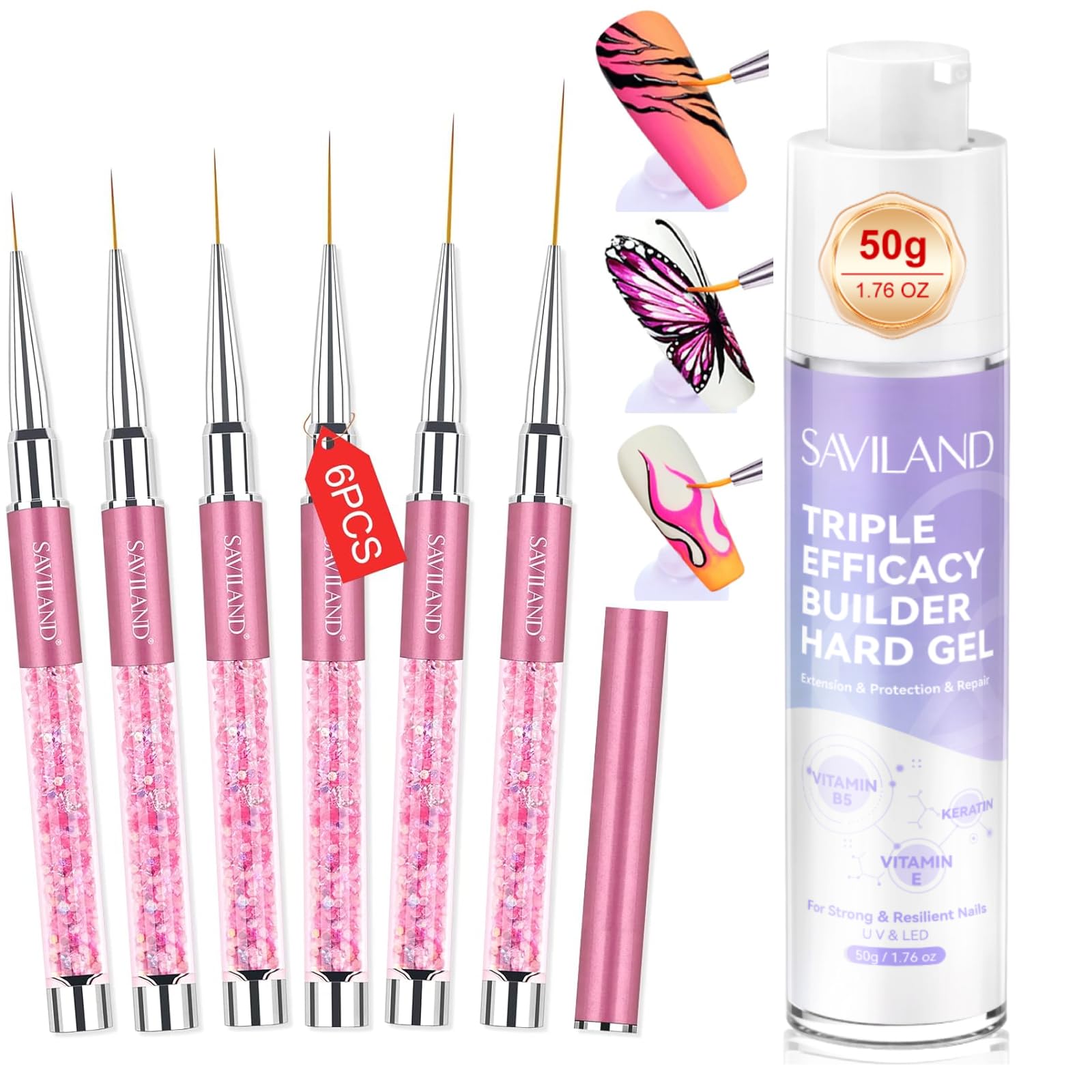 Amazon.com : SAVILAND 6pcs Nail Art Liner Brushes Set with 50 g